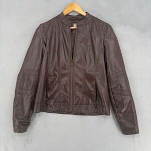 J2 by JouJou Moto Biker Jacket Womens Small Brown Faux LeatherStand Collar Zip